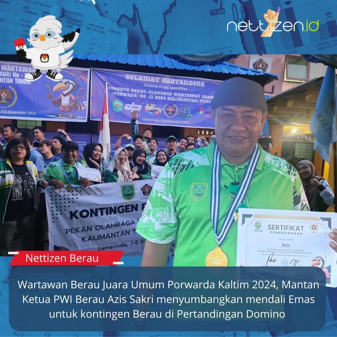 Berau Juara Umum Porwarda Kaltim 2024, Mantan Ketua PWI Berau Azis Sakri menyumbangkan mendali Emas dalam Pertandingan Domino