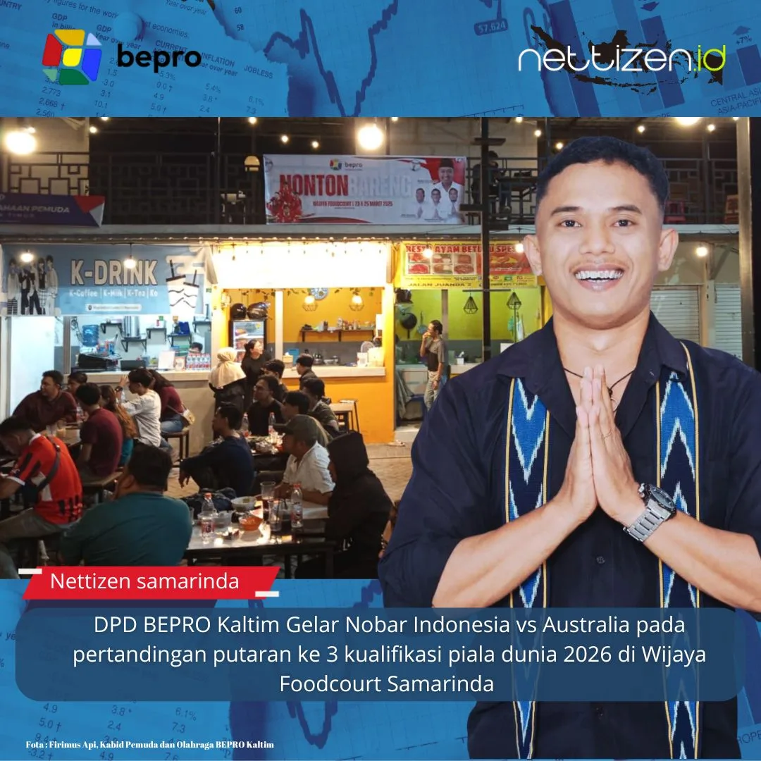 DPD BEPRO Kaltim Gelar Nobar Indonesia vs Australia pada pertandingan putaran ke 3 kualifikasi piala dunia 2026 di Wijaya Foodcourt Samarinda