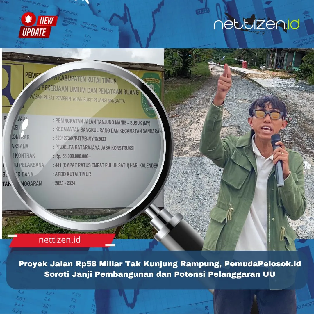 Proyek Jalan Rp58 Miliar Tak Kunjung Rampung, PemudaPelosok.id Soroti Janji Pembangunan dan Potensi Pelanggaran UU